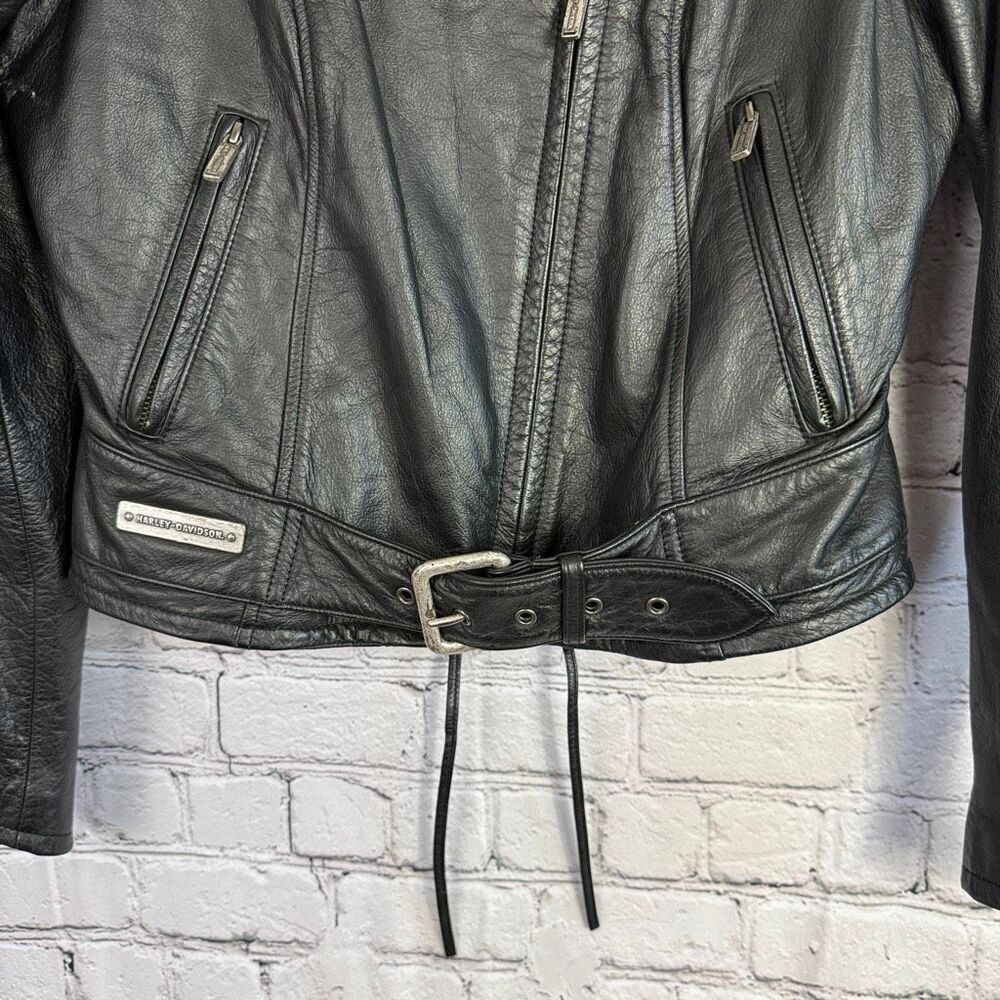 Harley Davidson Womens Leather Motorcycle Jacket Rare Metal Logo Detailing Size - Picture 4 of 13